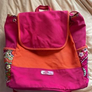 Canvas/Cotton Backpack Pink Orange Floral Paisley.